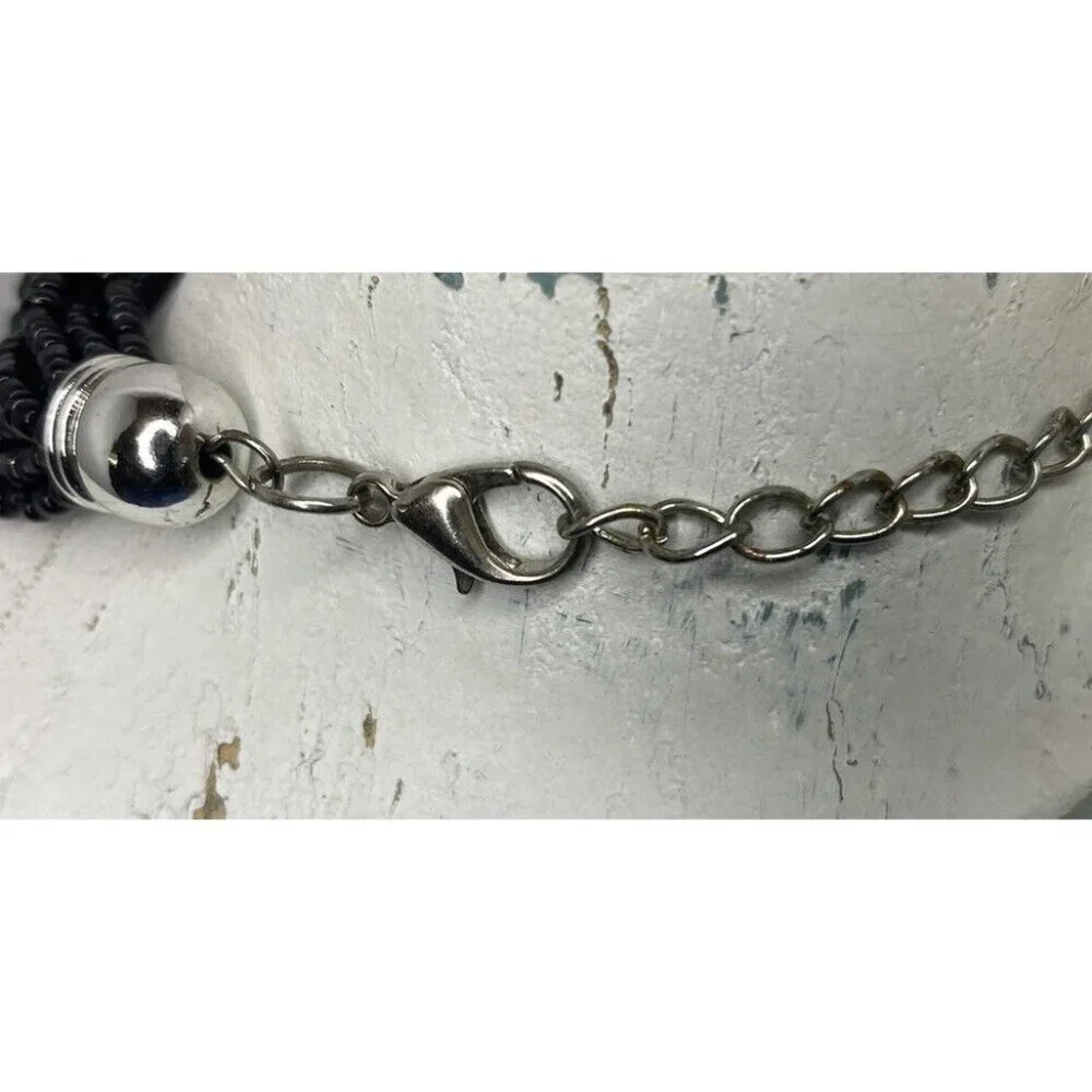 Glass Bead BRACELET Braided Seed Bead Chunky Southwesten Jewelry Black & White - Picture 5 of 5